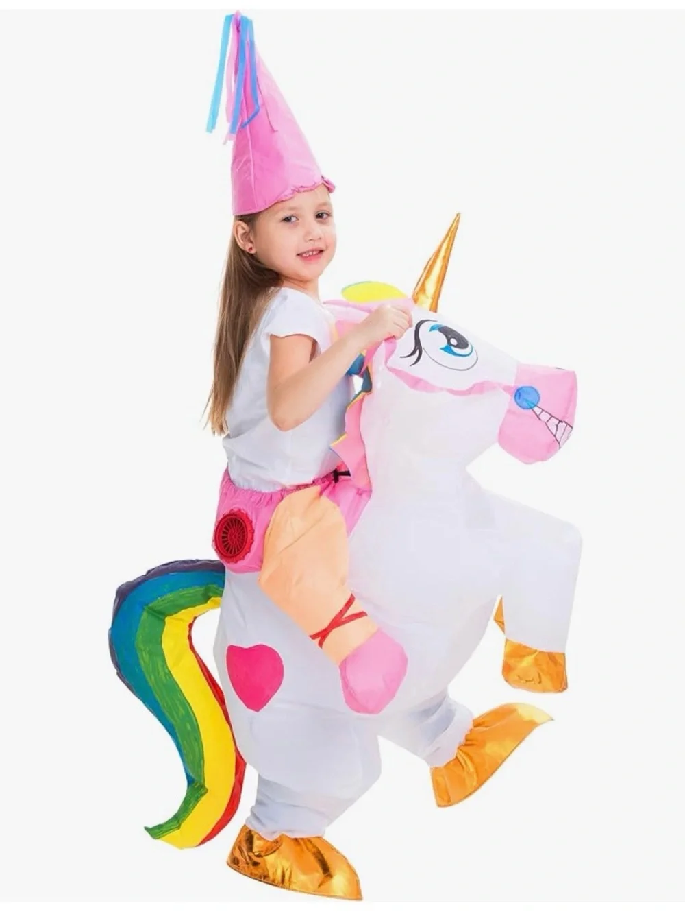 Riding a Unicorn Kids Inflatable Costume,Childs 7-10 Costume and Hat ,